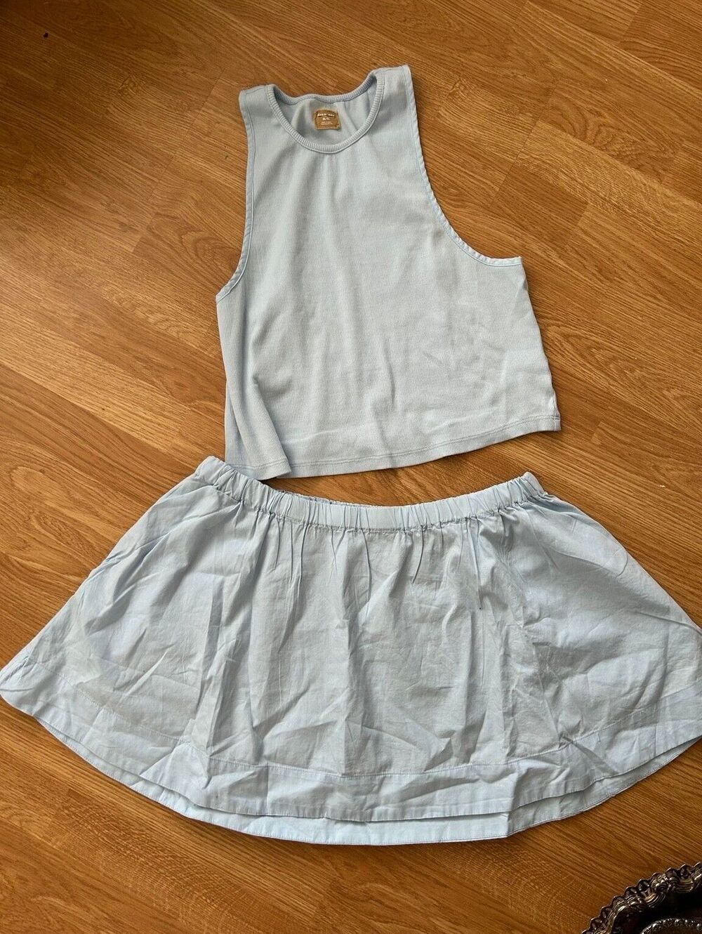 Free People Milani Two Piece Set Blue Tank & Mini Skirt Size XL